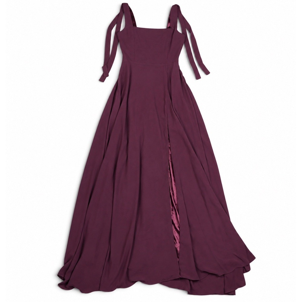 Lulus Love Me Forever Burgundy Square Neck Maxi Dress Slit Medium NWT